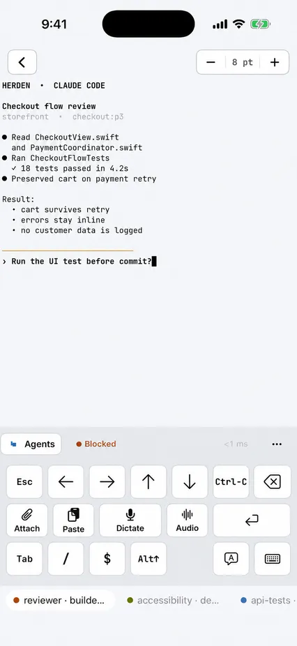Herden live coding-agent terminal with privacy-safe sample sessions